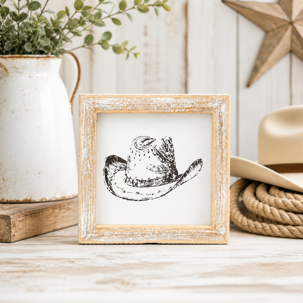 5" Reversible Wood Frame Sign - Hat/Boots | Giddy Up Collection