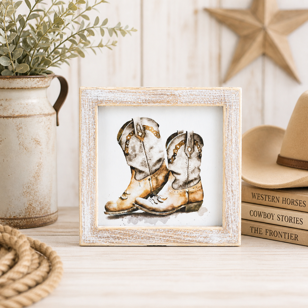 5" Reversible Wood Frame Sign - Hat/Boots | Giddy Up Collection