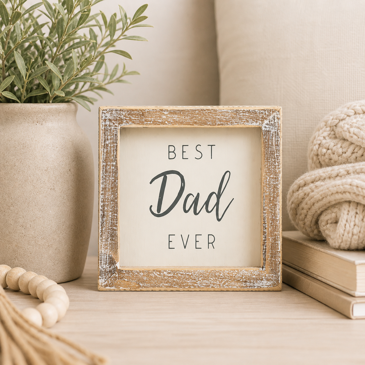 5" Wood Frame Sign - Best Dad Ever | White and Gray