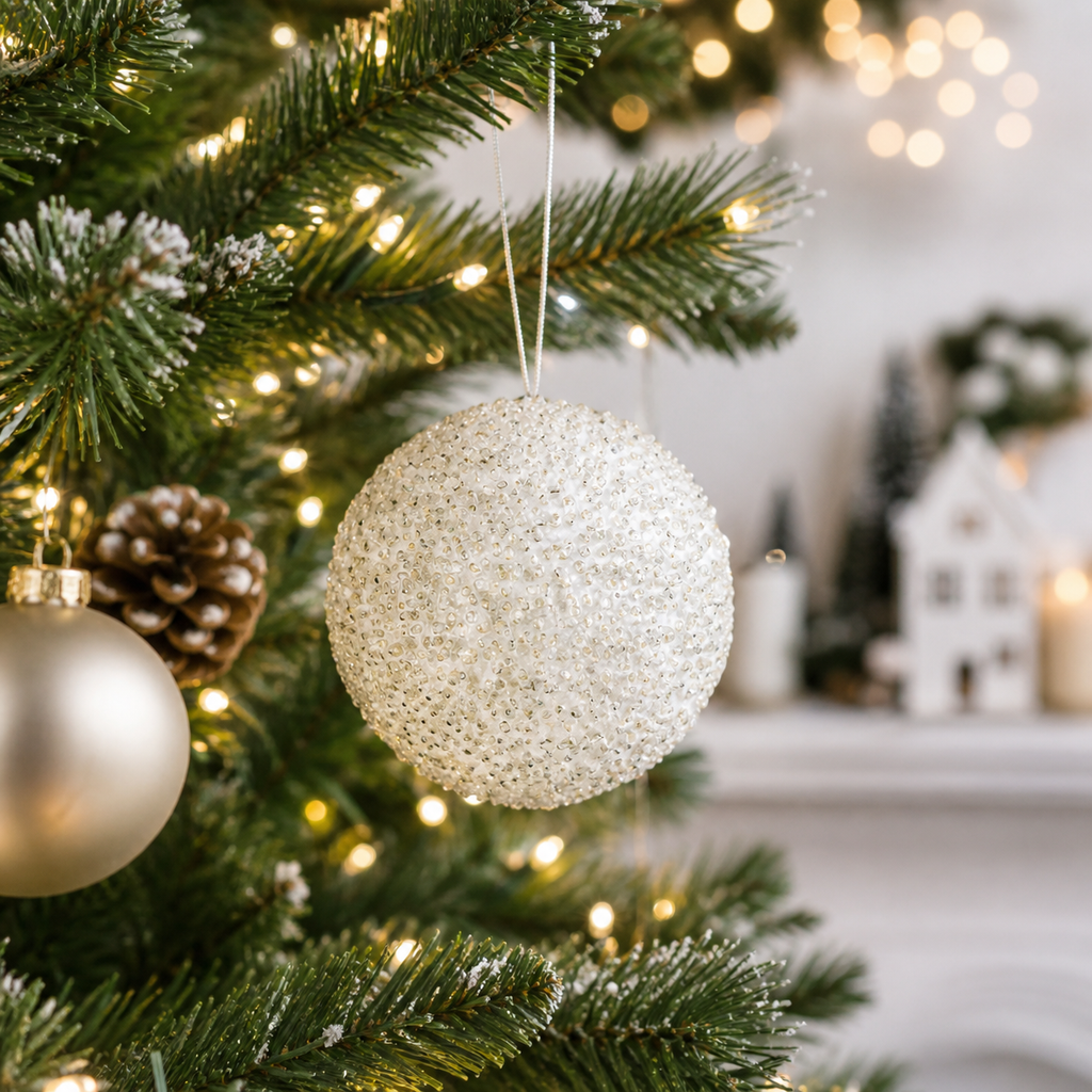 4" Jewel Ball Ornament - White