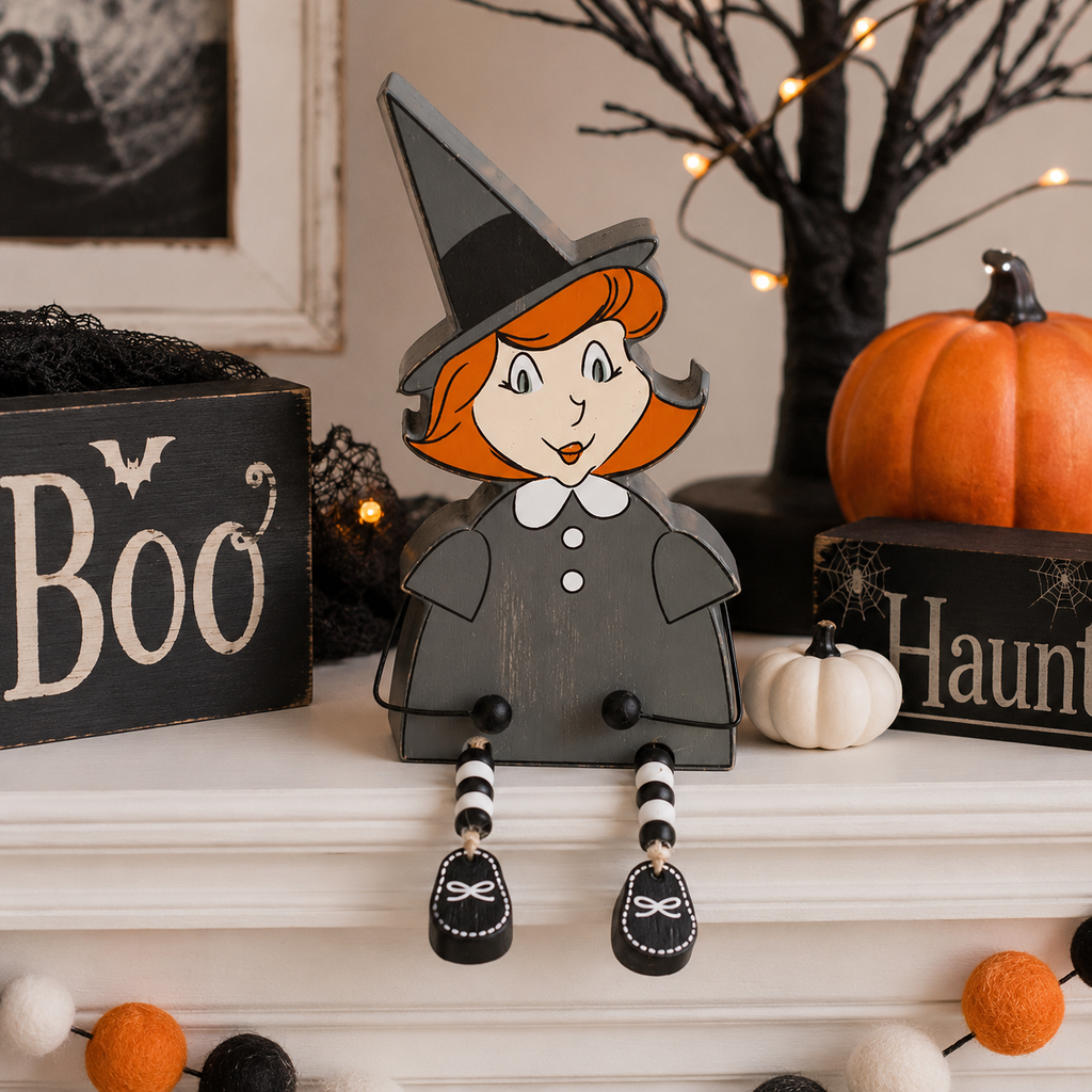 8" Reversible Chunky Wood Shape with Beads - Witch | Sweet and Spooky Collection