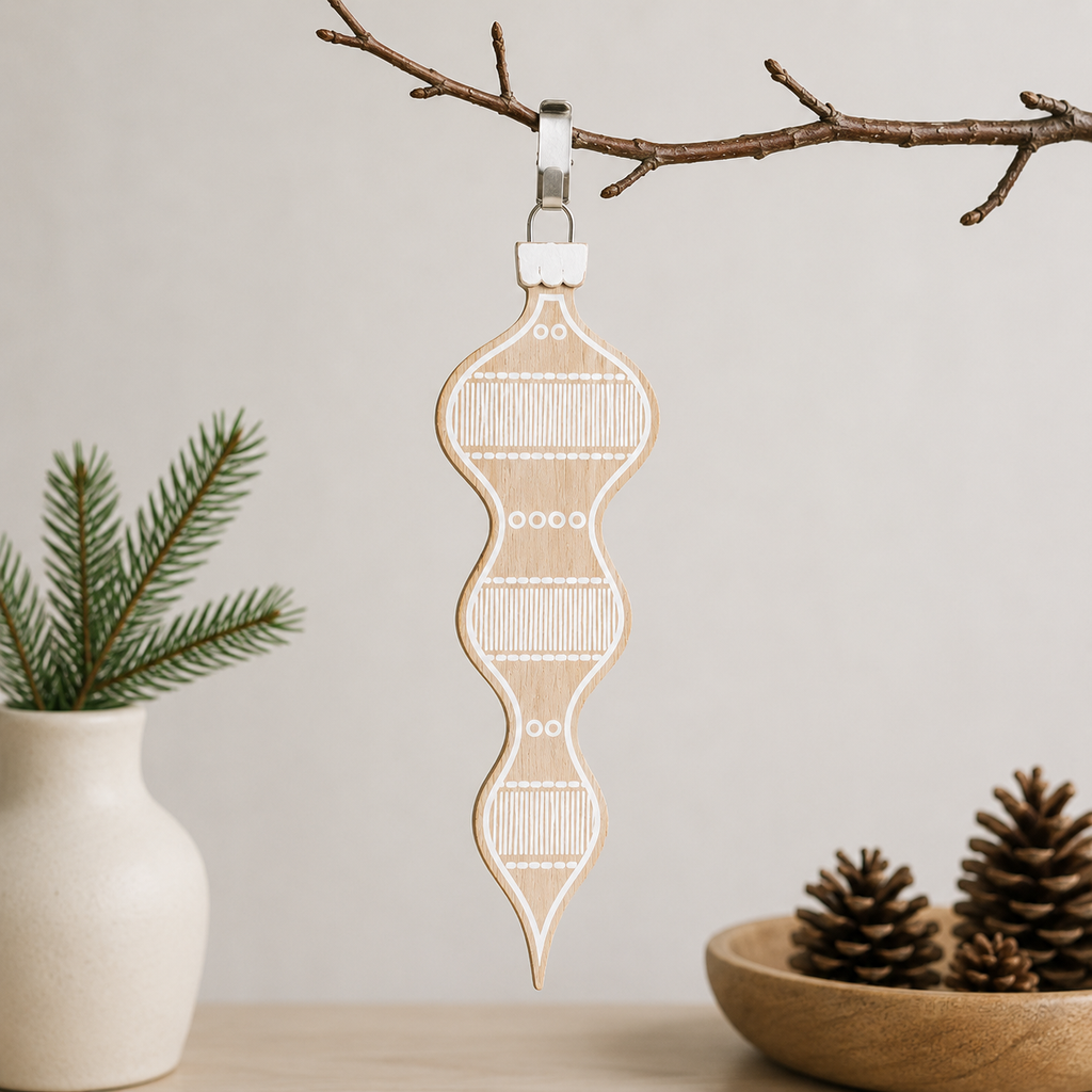 10" Reversible Wood Teardrop Ornament - Natural/White/Black