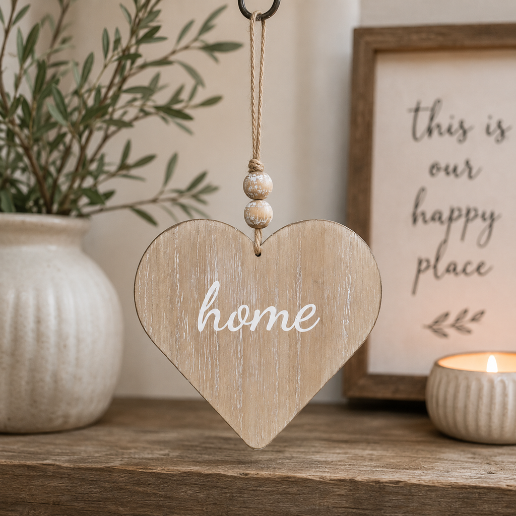 5" Reversible Wood Ornament - Love/Heart | Natural and White