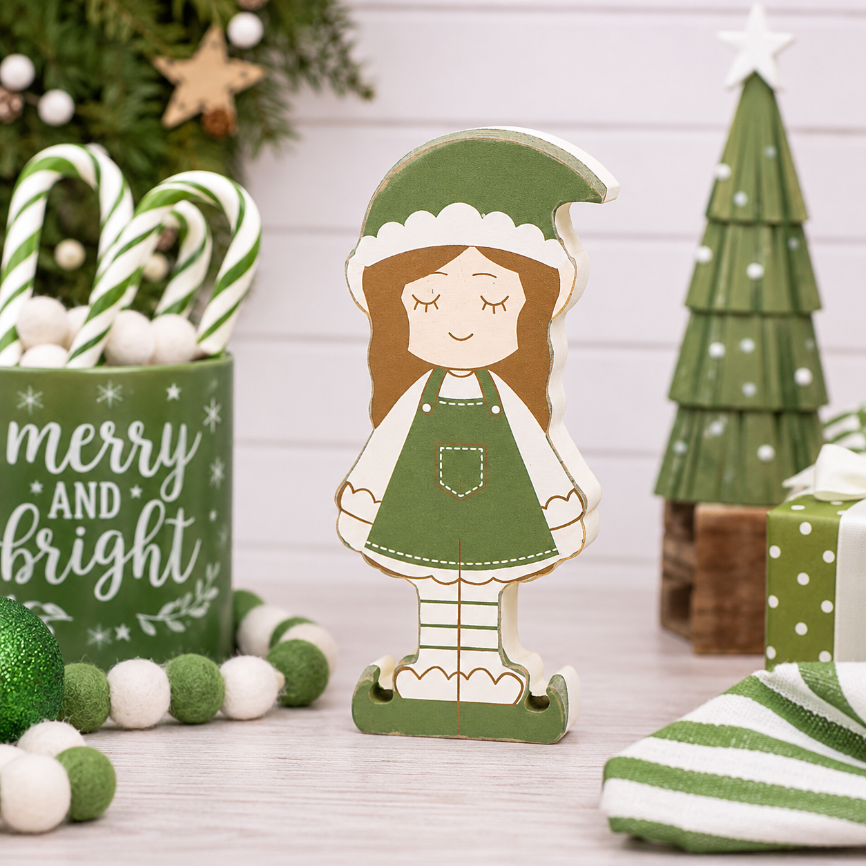 6" Chunky Wood Shape - Girl Elf | Feeling Frosty Collection