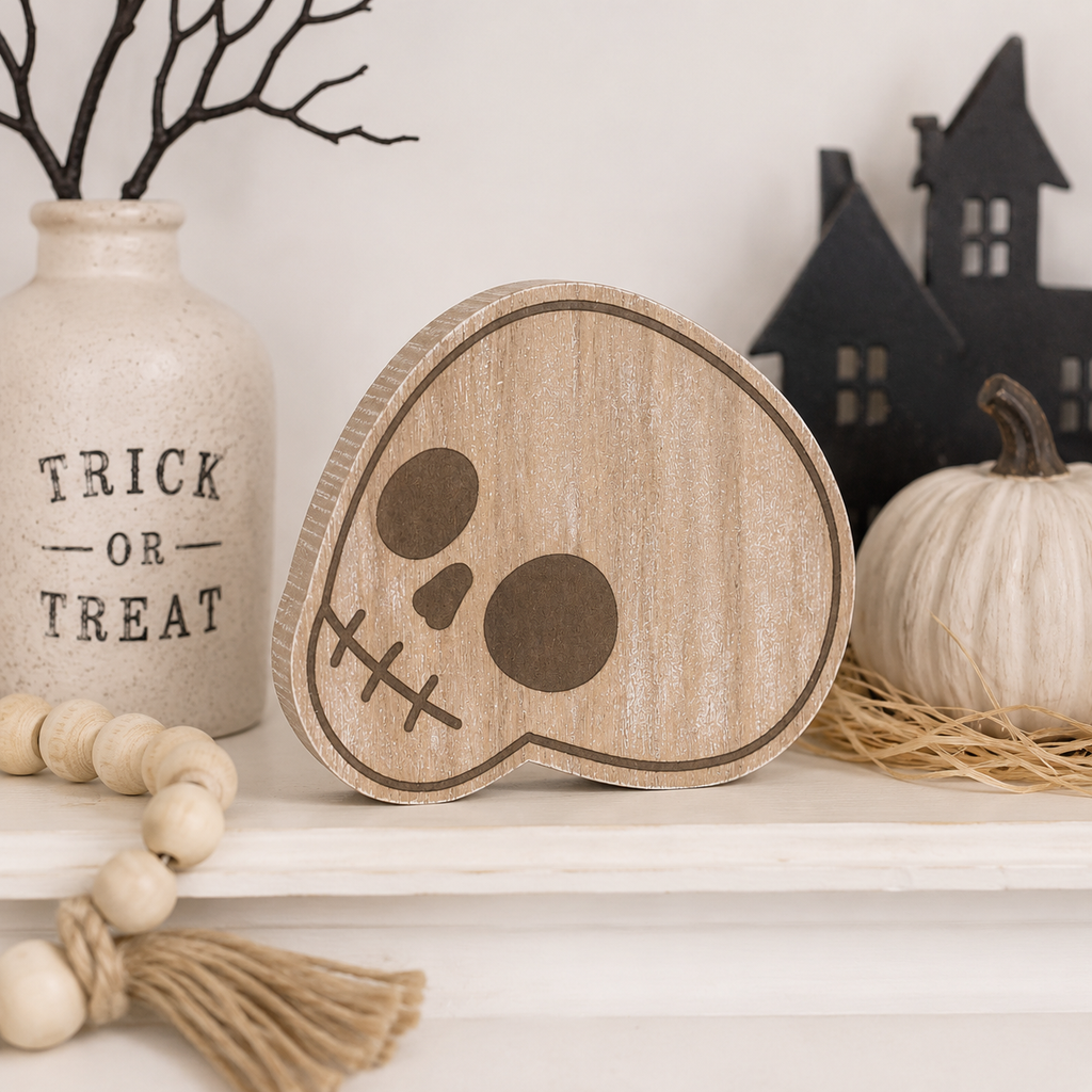 6" Reversible Chunky Wood Shape - Skull | Sweet and Spooky Collection