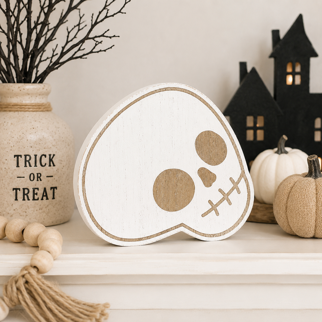 6" Reversible Chunky Wood Shape - Skull | Sweet and Spooky Collection