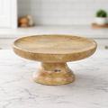 10" Mango Wood Pedestal Bowl - Natural White