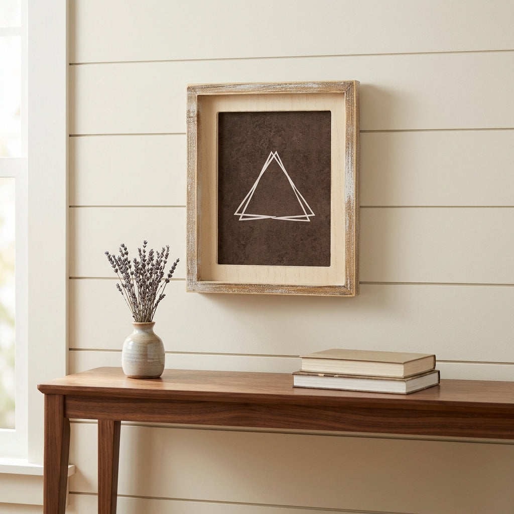 Triangular metal decorative tray in a bronze and copper finish