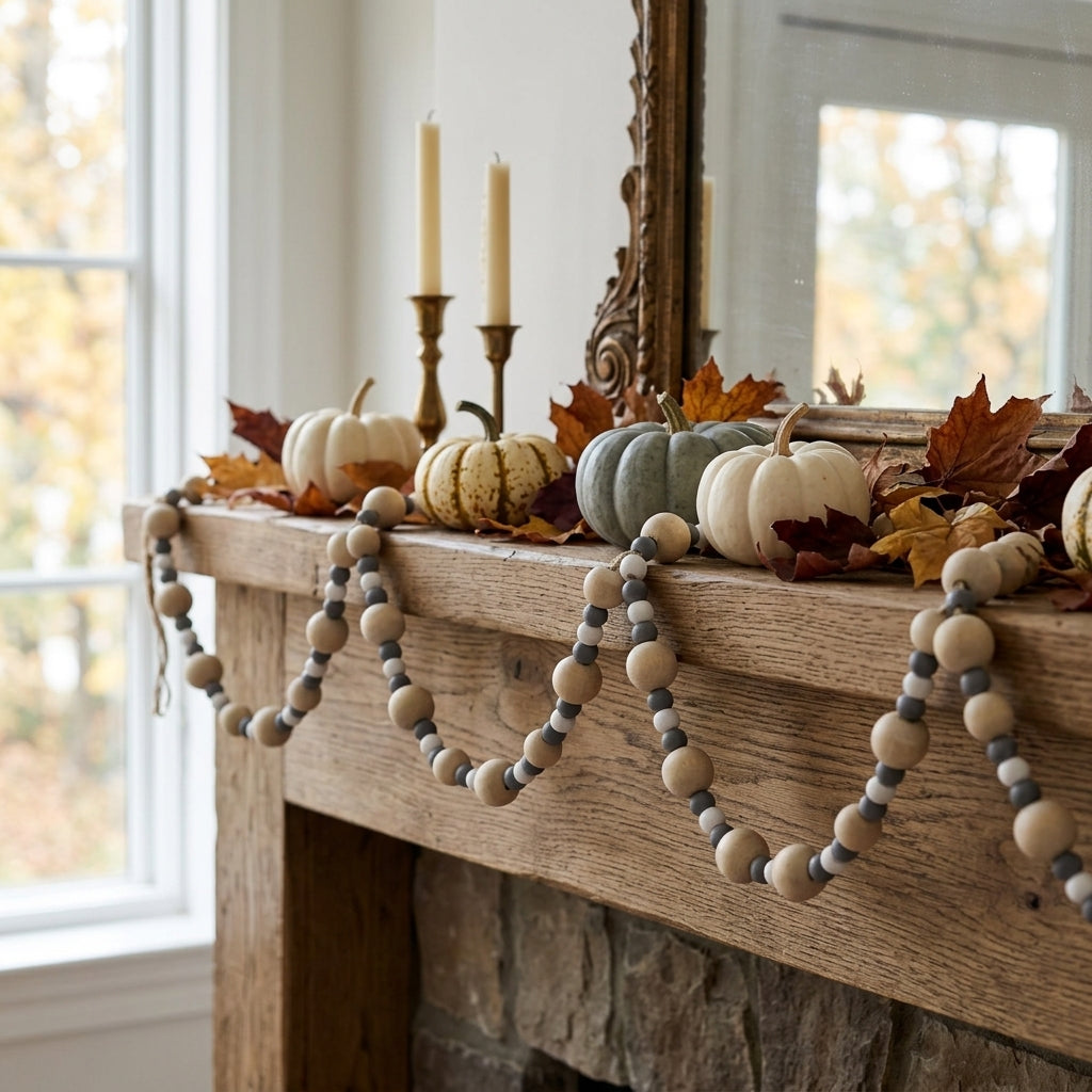 36x1 wood bead garland varied, ntrl/gy/wh