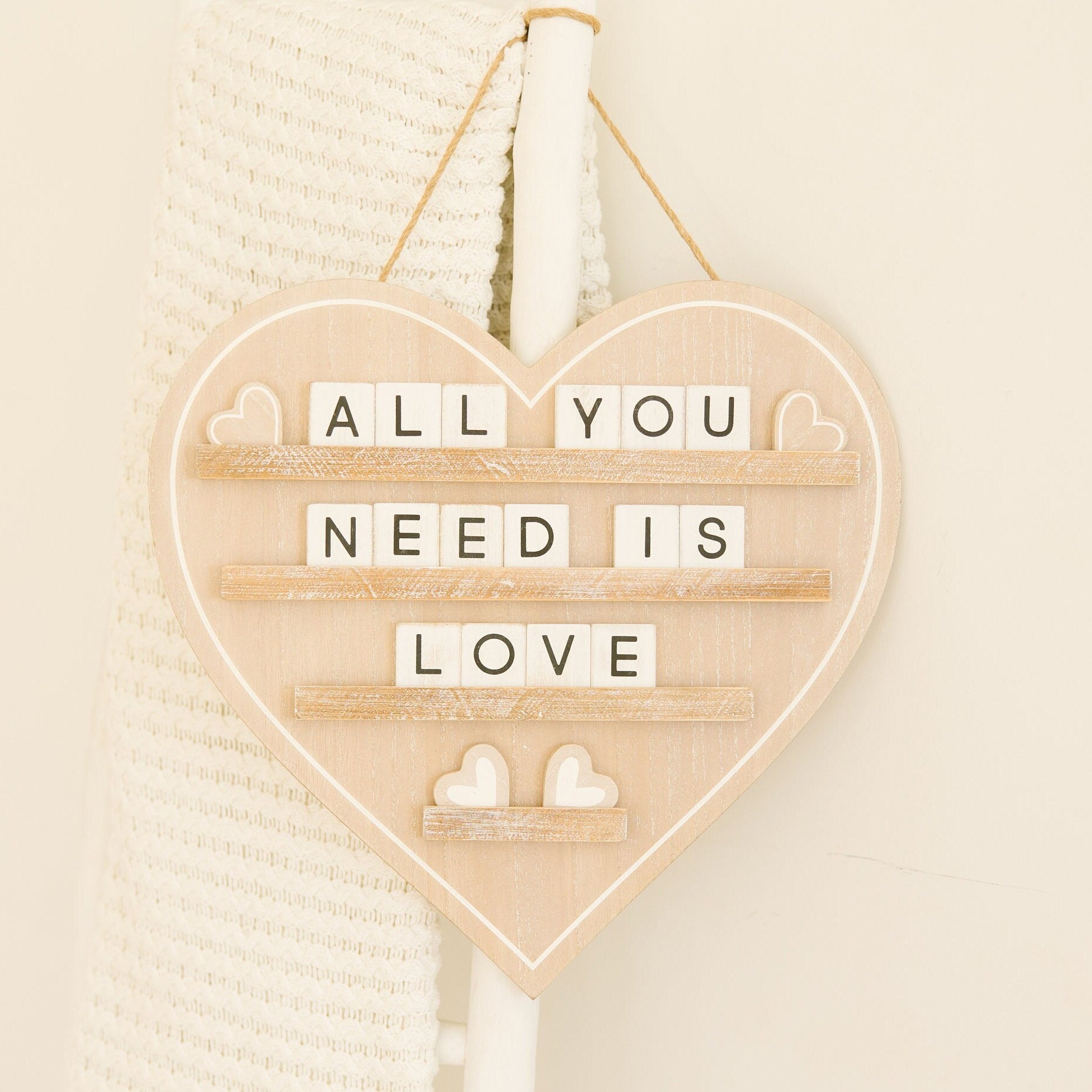 18" Hanging Wood Letterboard - Heart | Natural and White