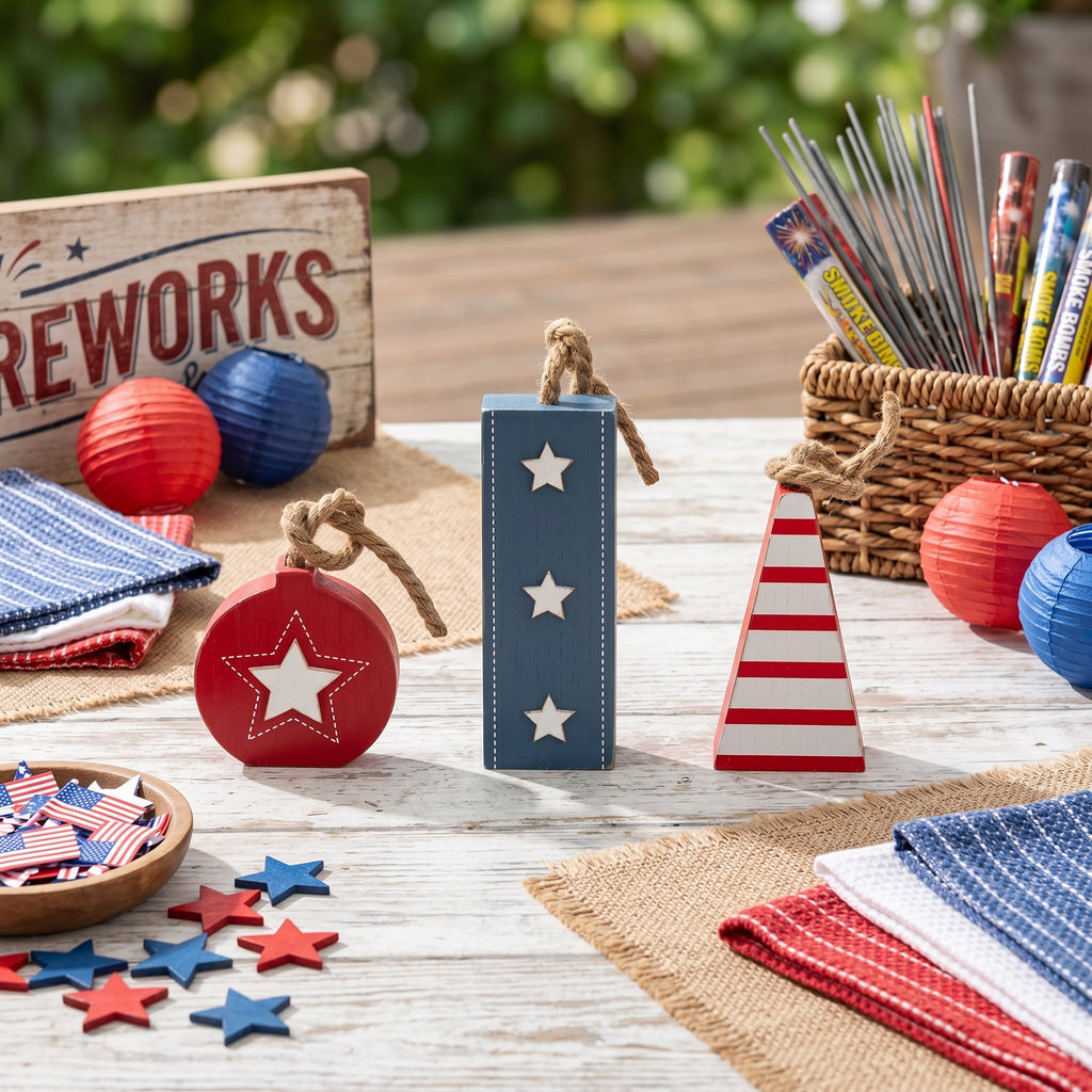 7" Chunky Wood Shape Set of 3 - Fireworks | American Summer Collection