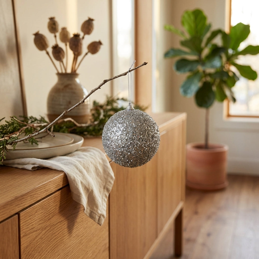 3" Jewel Ball Ornament, Silver